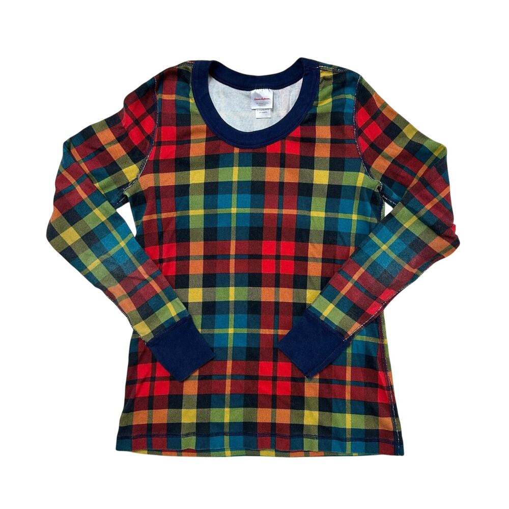 Hanna Andersson Adult Long John Pajama top in Rainbow Plaid, small
